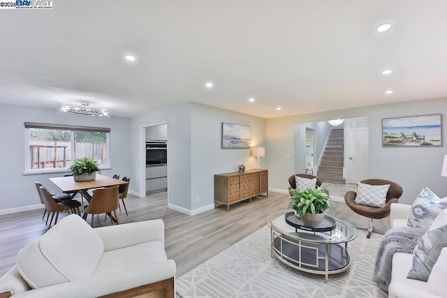 living room with light wood-type flooring