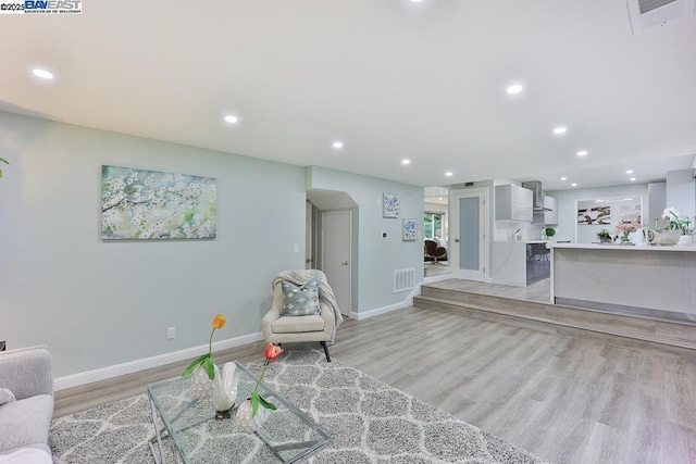 living room with light hardwood / wood-style floors