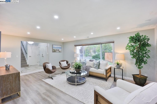 living room with light wood-type flooring