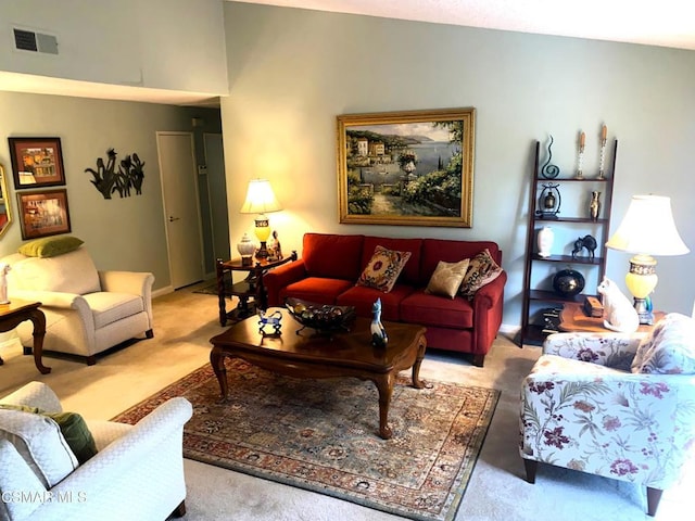 living room with light colored carpet