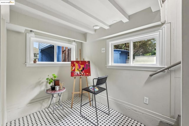 interior space with beam ceiling