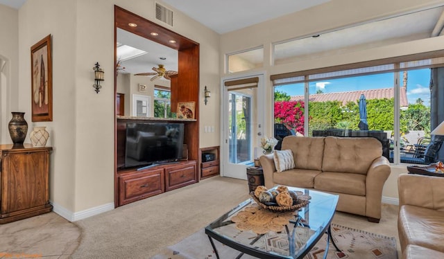 living room with light carpet