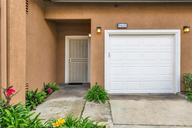 exterior space with a garage