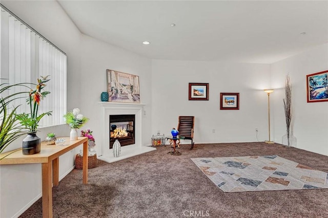 sitting room featuring carpet flooring