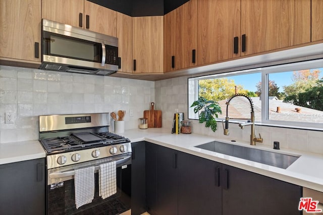 kitchen featuring tasteful backsplash, stainless steel appliances, and sink