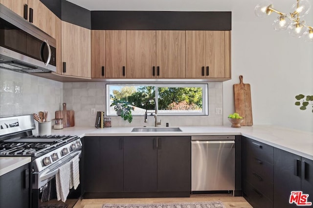 kitchen with appliances with stainless steel finishes, sink, and backsplash