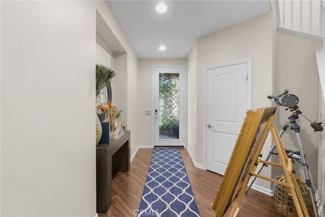 foyer entrance with dark hardwood / wood-style flooring