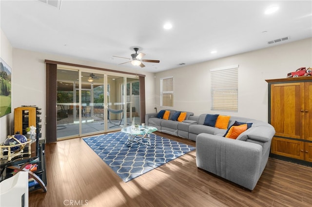 living room featuring dark hardwood / wood-style flooring