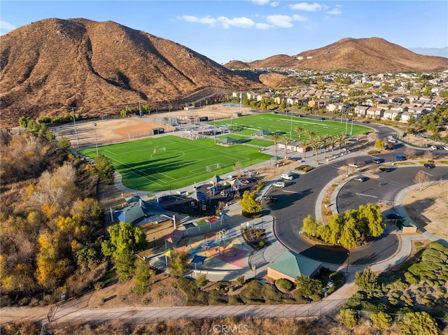 bird's eye view with a mountain view