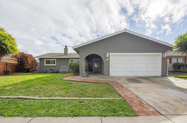 single story home featuring a garage and a front yard