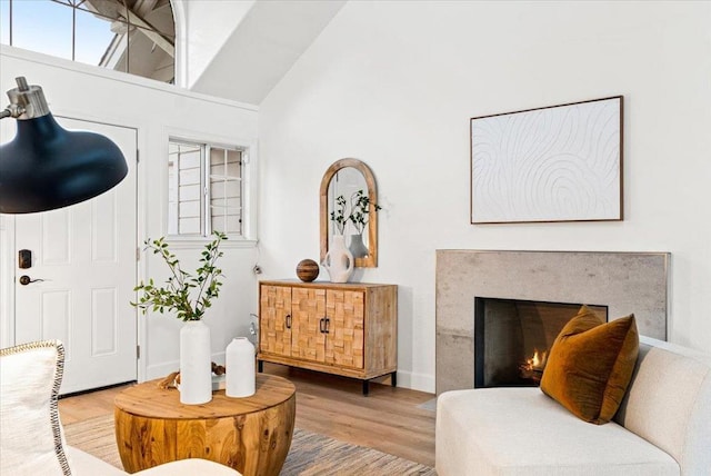 interior space featuring hardwood / wood-style flooring, vaulted ceiling, and a wealth of natural light