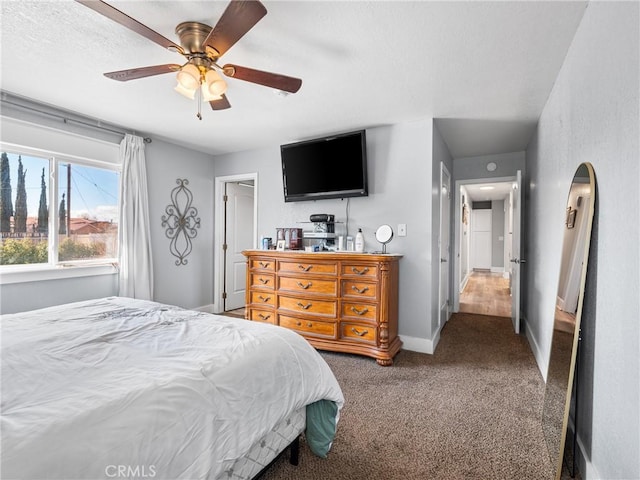 bedroom with carpet flooring and ceiling fan