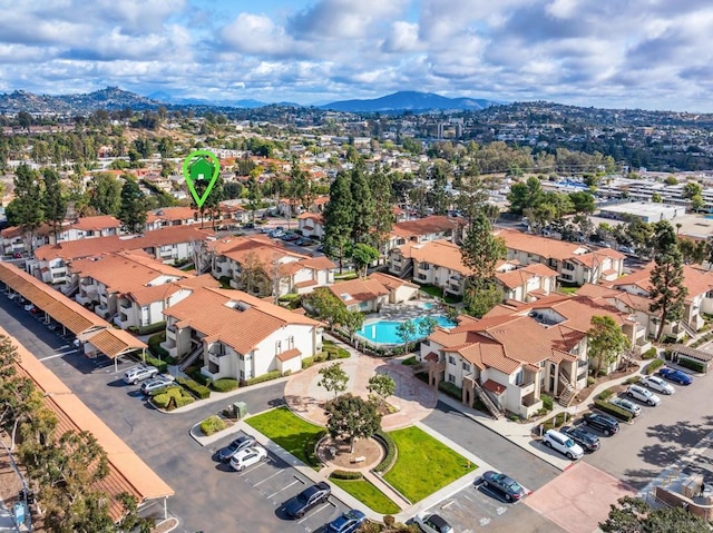 drone / aerial view with a mountain view