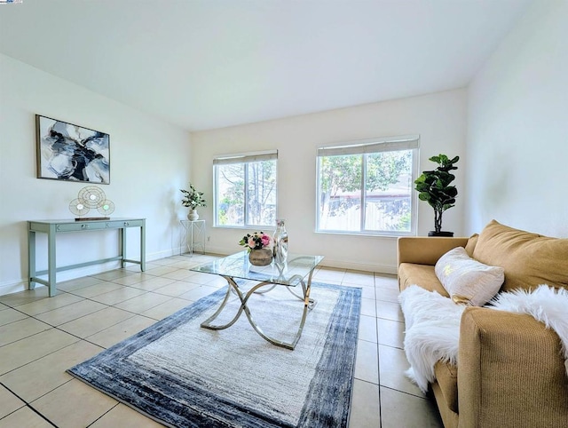 living room featuring light tile patterned floors