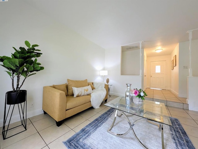 living room with light tile patterned flooring