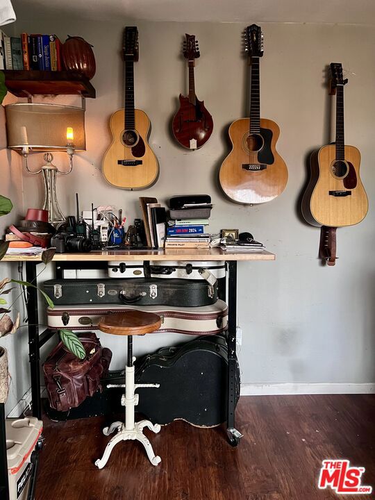 kitchen with dark hardwood / wood-style floors