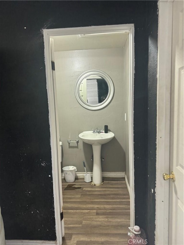 bathroom with hardwood / wood-style flooring