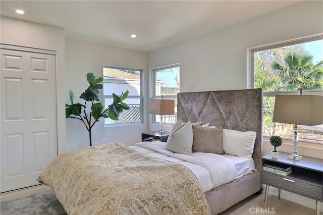 bedroom with recessed lighting