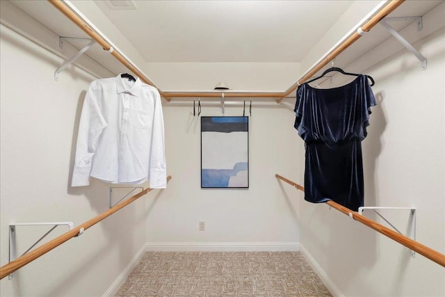 spacious closet with light carpet