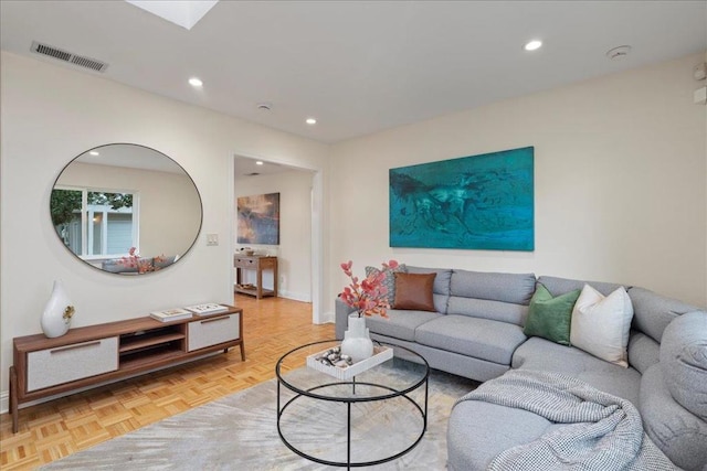 living room with light parquet flooring