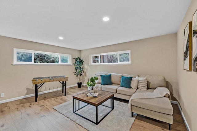 living room with light hardwood / wood-style flooring