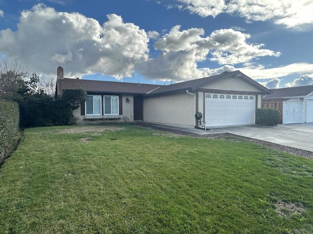 single story home with a garage and a front yard