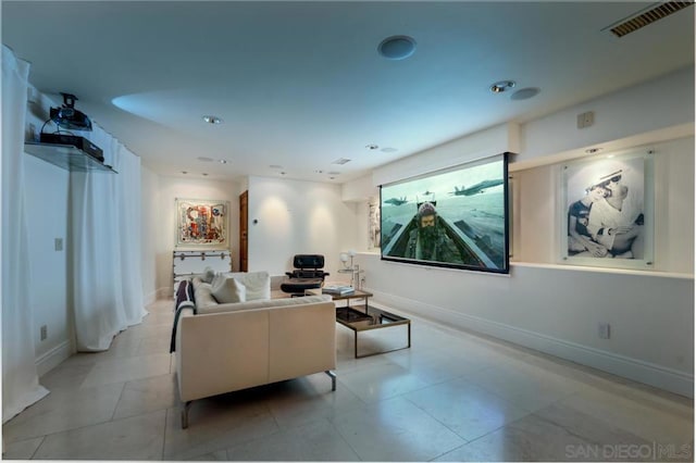 living room featuring light tile patterned floors