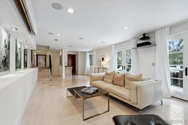 living room featuring french doors