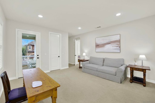 living room with light carpet