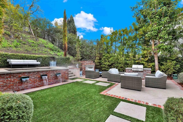 view of yard featuring a patio, an outdoor hangout area, and area for grilling