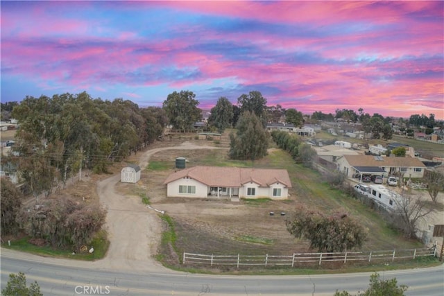 view of aerial view at dusk