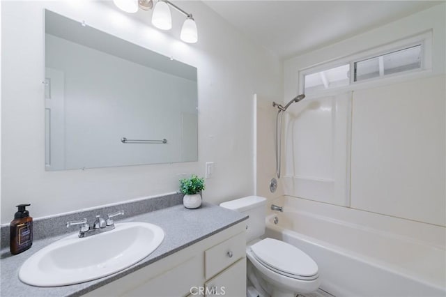 full bathroom featuring vanity, shower / bathtub combination, and toilet