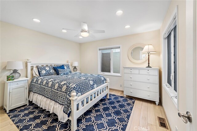 1051 Gaviota Dr, Laguna Beach, CA 92651 - bedroom featuring light wood-type flooring, recessed lighting, and a ceiling fan