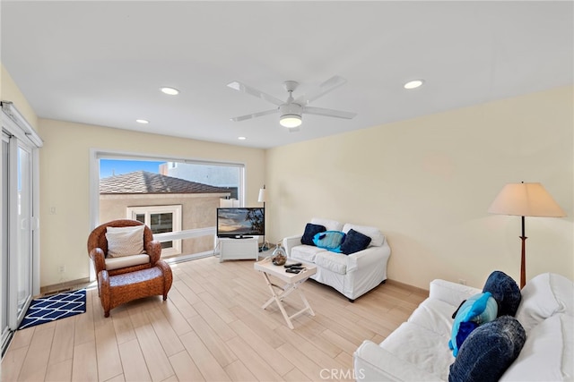 1051 Gaviota Dr, Laguna Beach, CA 92651 - living area featuring ceiling fan, wood finished floors, and recessed lighting