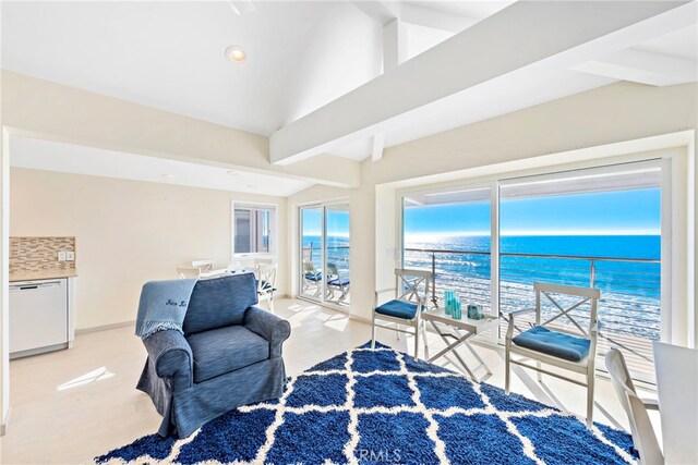 1051 Gaviota Dr, Laguna Beach, CA 92651 - sitting room featuring vaulted ceiling, a water view, and recessed lighting