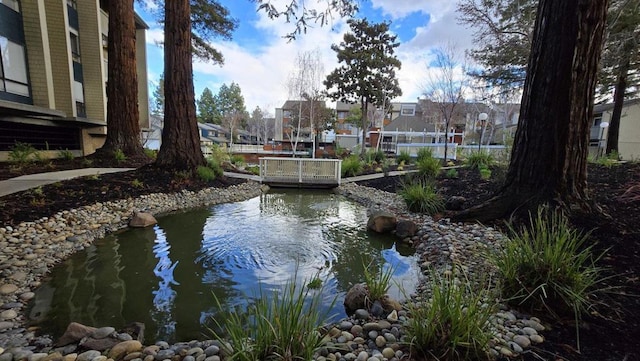 property view of water featuring a garden pond