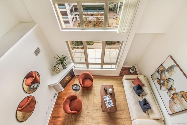 living room with a healthy amount of sunlight and hardwood / wood-style floors