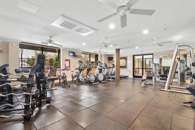 workout area with ornamental molding