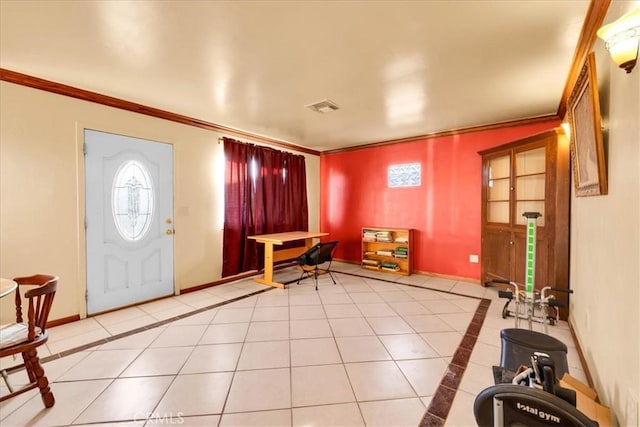 tiled entryway with ornamental molding