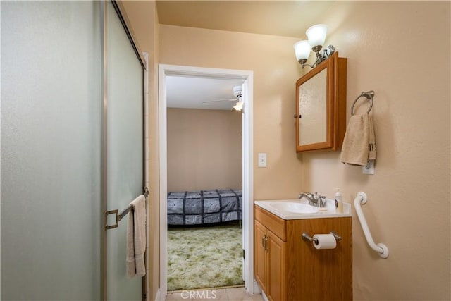 bathroom with vanity and ceiling fan