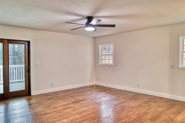 unfurnished room featuring wood-type flooring and ceiling fan