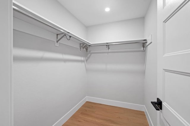 walk in closet with wood-type flooring