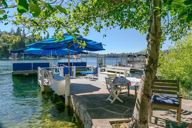 dock area featuring a water view