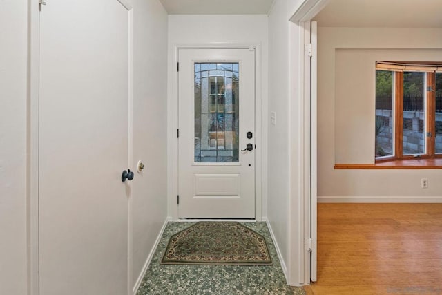 doorway to outside with a healthy amount of sunlight and light hardwood / wood-style flooring