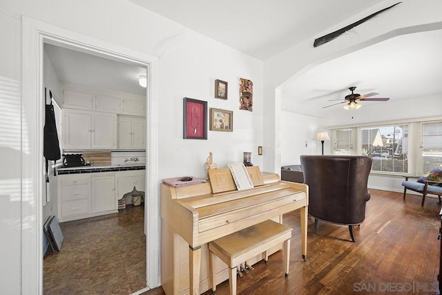 miscellaneous room featuring dark hardwood / wood-style flooring and ceiling fan