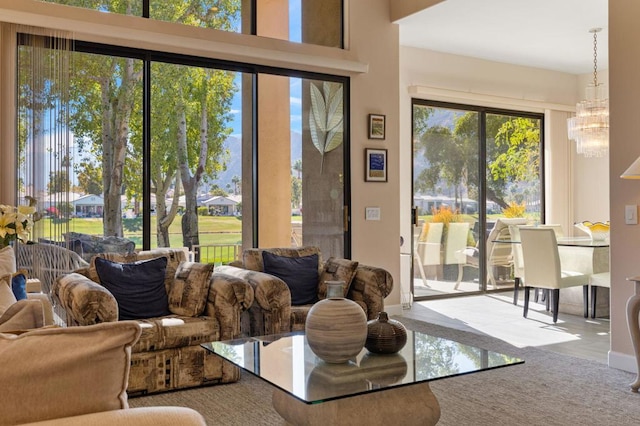 living room with a chandelier