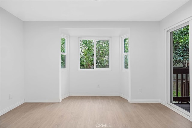 empty room with a healthy amount of sunlight and light hardwood / wood-style flooring