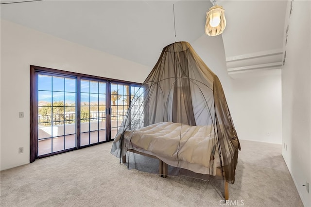 2572 Sunset Dr, Riverside, CA 92506 - carpeted bedroom featuring access to exterior and high vaulted ceiling