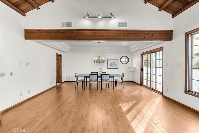 2572 Sunset Dr, Riverside, CA 92506 - unfurnished dining area with wood-type flooring, beam ceiling, and a wealth of natural light