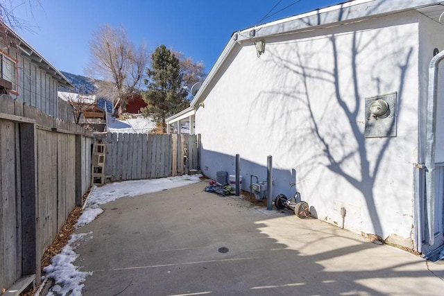 view of snow covered patio